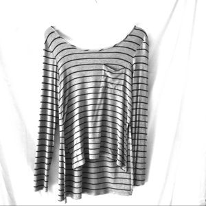 High Low Long Sleeve Striped Shirt Blouse Medium